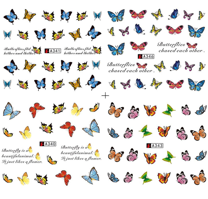 Butterfly Nail Art Stickers Nails Supply Water Transfer Nail Decals Colorful Butterfly Design for Nails Decoration DIY Butterflies Nail Art Foils Transfer Designs Manicure Tips Charms (12 Sheets) - BeesActive Australia