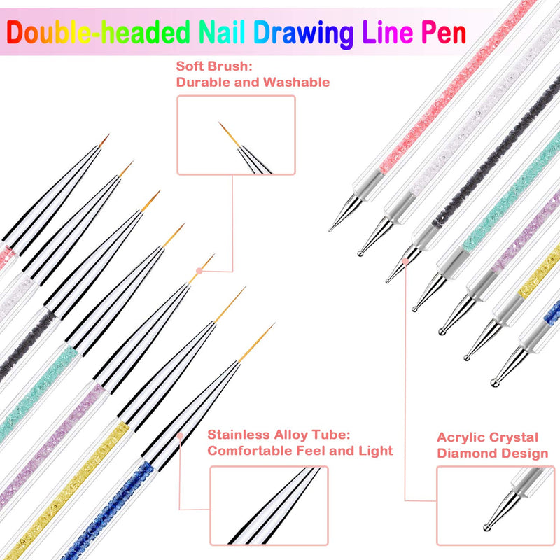 7 Pieces Nail Art Liner Brushes, Dual-ended Painting Nail Design Nylon Brush Pen Set Nail Art Point Drawing Brush Pen 5/7/9/11/14/16/20 mm - BeesActive Australia