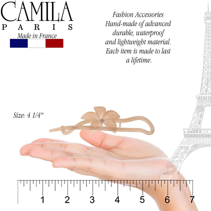 Camila Paris CP2411 French Hair Barrette Pin Clips for Girls, Flower, Beige, No Metal Parts, Strong Hold Grip Hair Clips for Women, No Slip and Durable Styling Girls Hair Accessories, Made in France - BeesActive Australia