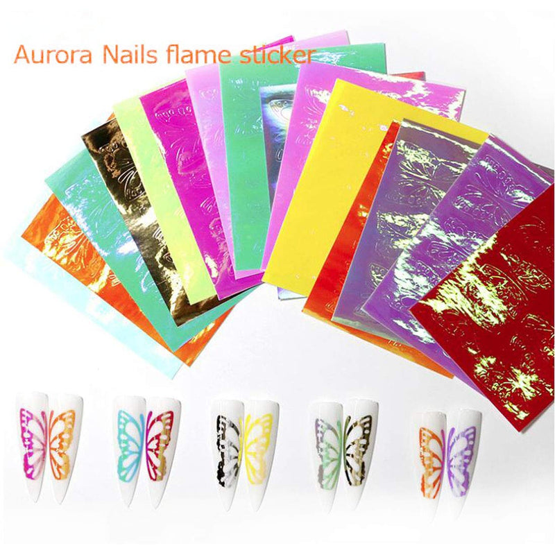 Butterfly Reflections Nail Art Sticker 16pcs Holographic Nails Decals Stencil,1 Box Iridescent Nail Sequins Glitter Flakes with Tweezers Picker Tools for Women Girls Finger Nail Decoration Butterfly+Glitter - BeesActive Australia