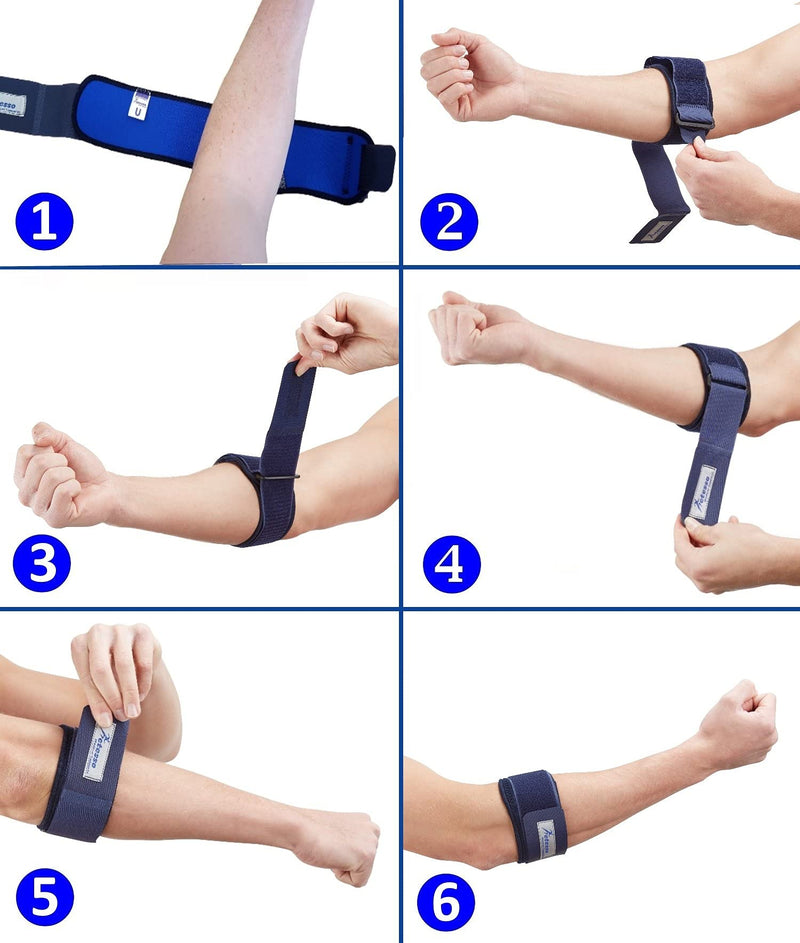 Actesso Blue Tennis Elbow Strap - Epicondylitis Supports to Ease Tendon & Joint Pain (One Size - Left or Right) - BeesActive Australia