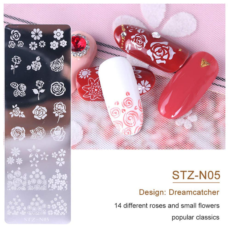 Nail Stamp Plates Set 5 Pcs Nail Stamping Plates + 1 Stamper + 1 Scraper Butterfly Flower Feather Nail Plate Template Image Plate DIY Stainless Steel Nail Image Polish Template Kit - BeesActive Australia