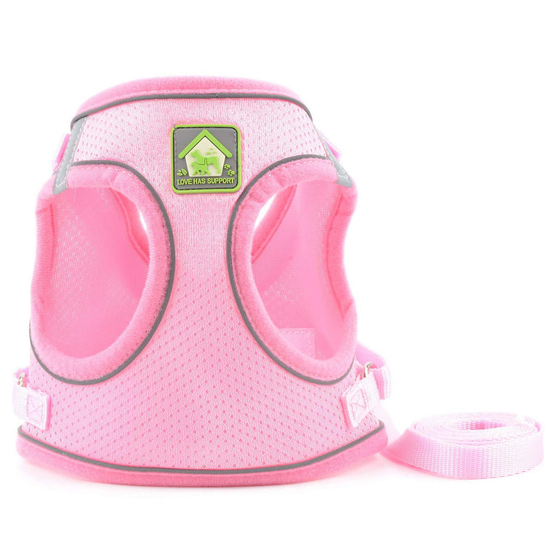 SMALLLEE_LUCKY_STORE Soft Mesh Puppy Harness Vest,Step-in Small Dog/Cat Harness and Leash Set for Walking Outdoor XS(chest 10.0",for 1-3 lbs) pink - BeesActive Australia