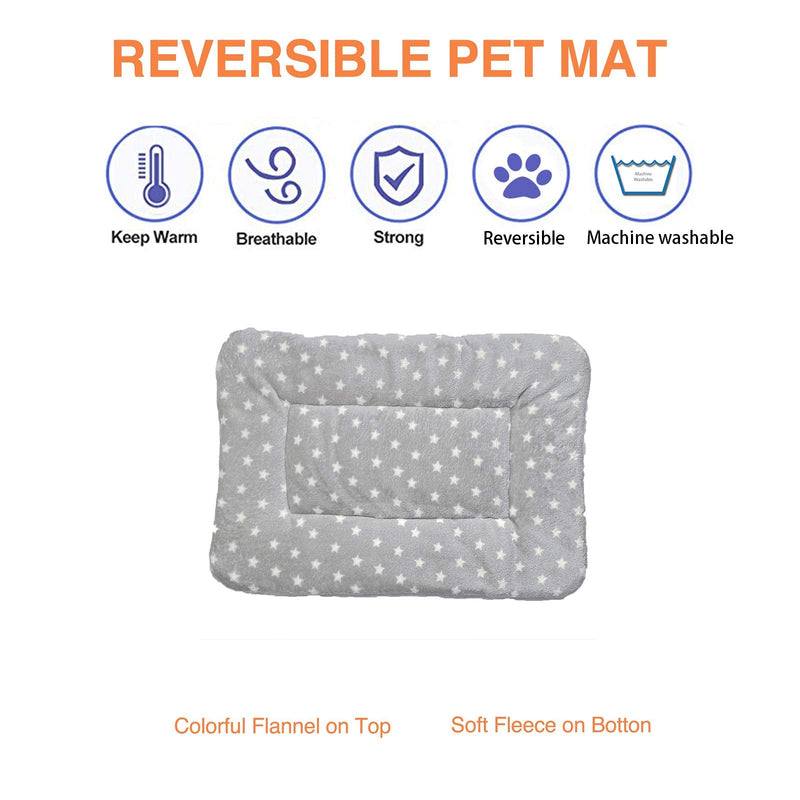 2 Pcs Pet Bed Mats. Ultra Soft Pet (Dog/Cat) Bed with Cute Prints. Reversible Faux Lambswool Kennel Pad for Medium Small Dogs and Cats. Machine Washable Pet Bed. Light Gray+Little Star - BeesActive Australia