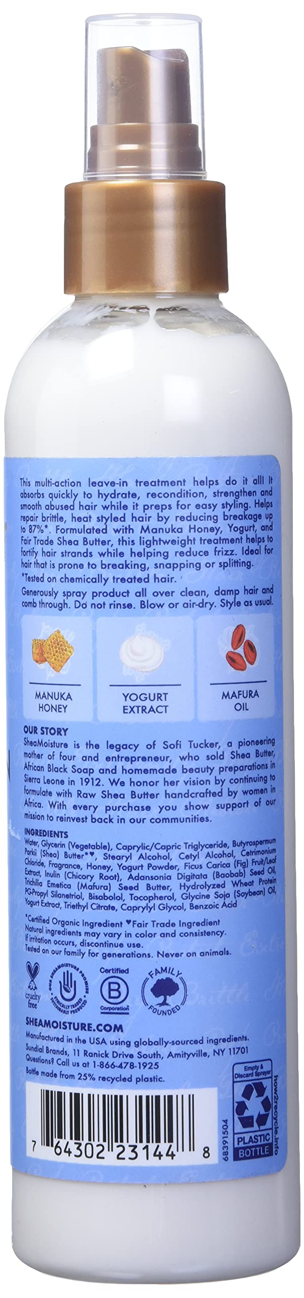 Manuka Honey and Yogurt Hydrate Plus Repair Multi-Action Leave-In by Shea Moisture for Unisex - 8 oz Treatment - BeesActive Australia