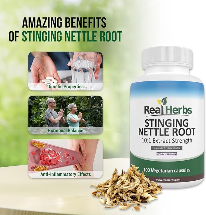 Real Herbs Stinging Nettle Root - 750mg - 100 Vegetarian Capsules - Made in the USA - Directly from Japan - BeesActive Australia