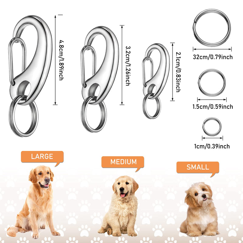 18 Pieces Leash Dog Tag Clip Pet ID Tag Pet Tag Clip Quick Clip Combos Durable Dog ID Tag with Rings, Stainless Steel Quick Clips Pet ID Tag Holder for Dog Cat (Silver, 1.9 Inch，1.3 Inch，0.8 Inch) - BeesActive Australia