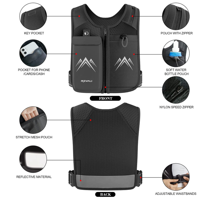 REVALI Running Vest, USA Original Patent, Zip Reflective Vests with Leakproof 500ml Water Bottle, Adjustable Waistband & Breathable Materials, Chest Gear Phone Holder for Men/Women, Running or Cycling Gray - BeesActive Australia