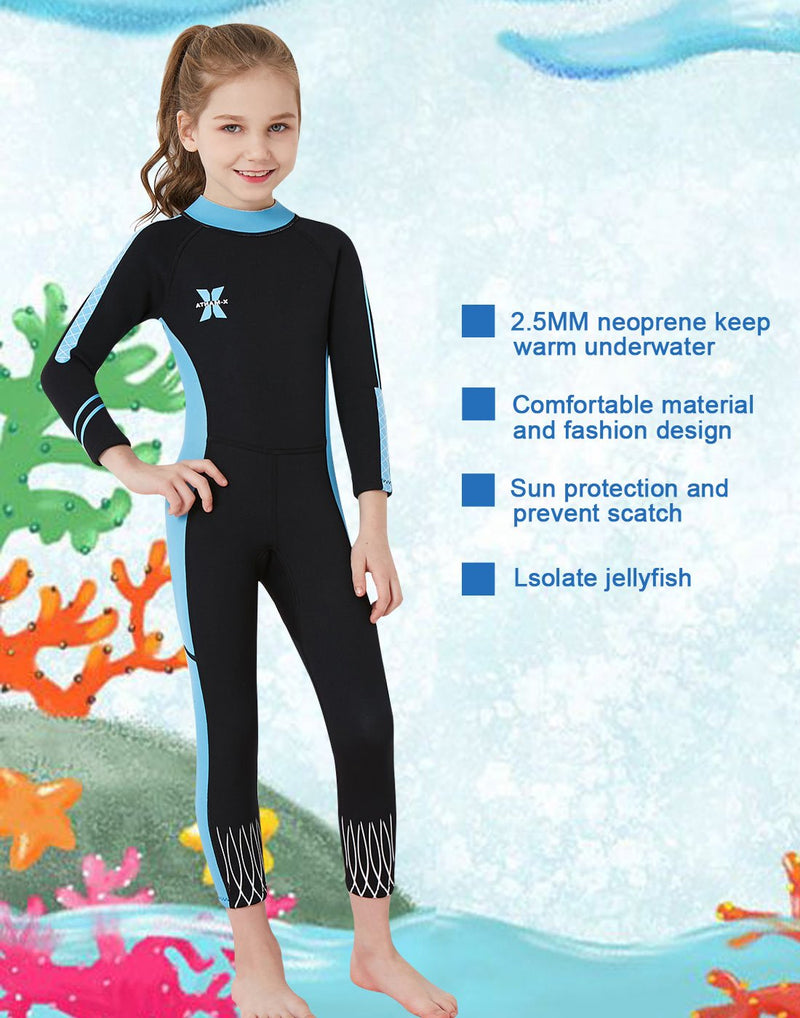 DIVE & SAIL Kids 2.5mm Wetsuit Long Sleeve One Piece UV Protection Thermal Swimsuit Black-1 Small - BeesActive Australia