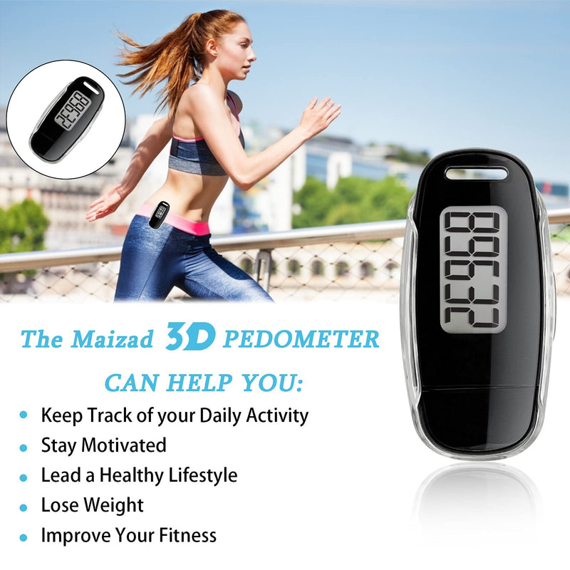 3D Pedometer with Clip and Strap, Simple USB Charge Walking Step Counter, 30 Days Memory, Accurate Step Counter with Large LCD Screen, Daily Target Monitor, Exercise Time, Black - BeesActive Australia