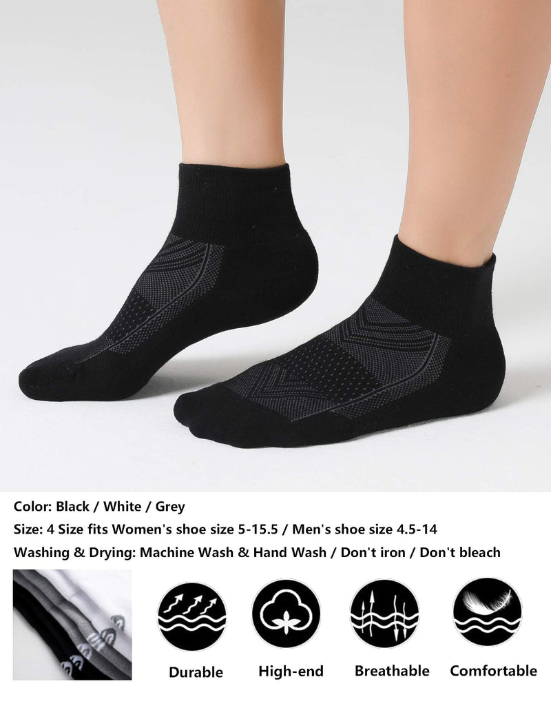 [AUSTRALIA] - CelerSport 6 Pack Men's Ankle Socks with Cushion, Sport Athletic Running Socks Black Shoe Size: 9-12 