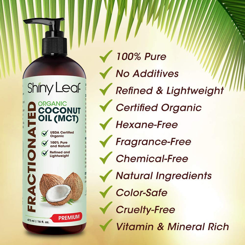 Fractionated Coconut Oil, 100% Pure & Natural Body Oil for Massage & Aromatherapy, Carrier Oil for Essential Oils, Non-Greasy Hair & Skin Care Moisturizer by Shiny Leaf 16 fl. oz. - BeesActive Australia