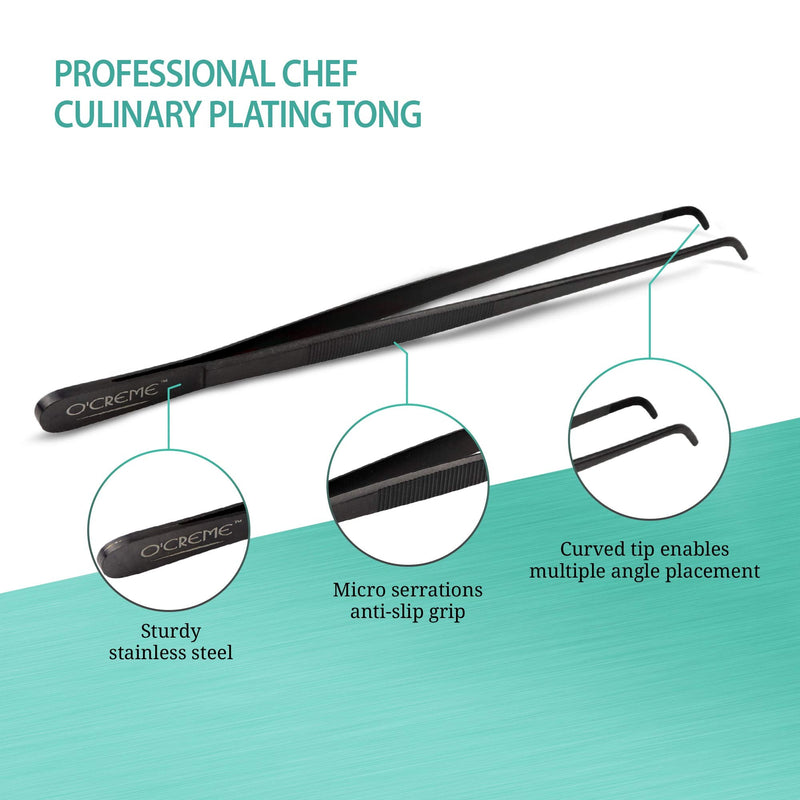 O'Creme 12 Inch Stainless Steel Precision Kitchen Culinary Tweezer Tongs (12" Curved, Gold) 12" Curved - BeesActive Australia