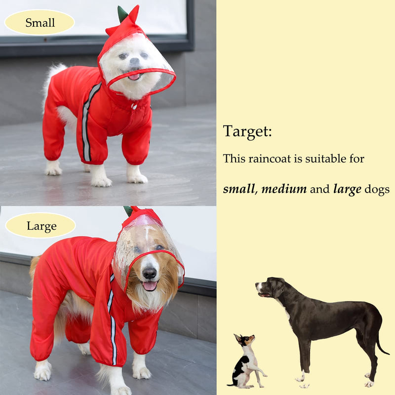 SEIS Dog Raincoat Hooded Dinosaur Pet Rain Wear Waterproof Frog Pet Poncho Light Breathable Dog Suit Reflective Strap Pet Outfit for Small Medium Large Dog S (Back length 25cm/9.8") Red Dinosaur - BeesActive Australia