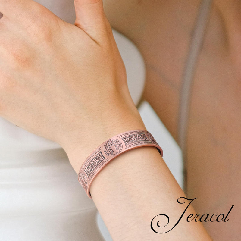 Jeracol Copper Bracelets for Men Women,Tree of Life and Celtic Knot Design Copper Magnetic Bracelets Cuff Bangle with 12pcs Powerful Magnets(Each 3800 Gauss), Brazaletes Jewelry with Gift Box Copper 3tree - BeesActive Australia