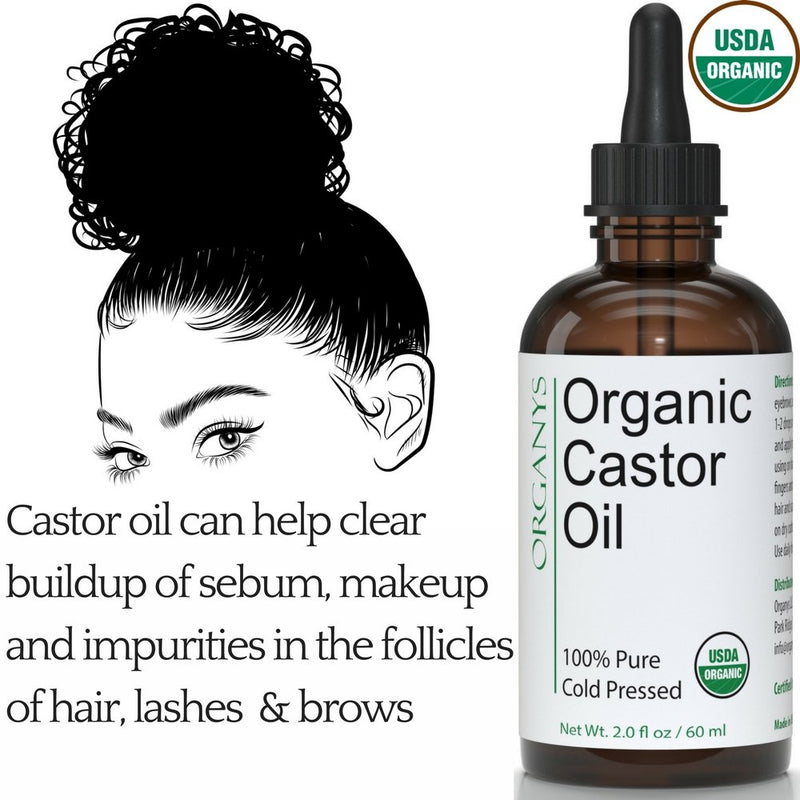 Organic Castor Oil 2oz, For Longer Fuller Thicker Looking Hair Eyelashes & Eyebrows by Organys. Enhances The Appearance Of Natural Lash & Brow Growth. Serum Comes With Eyeliner & Mascara Brushes - BeesActive Australia