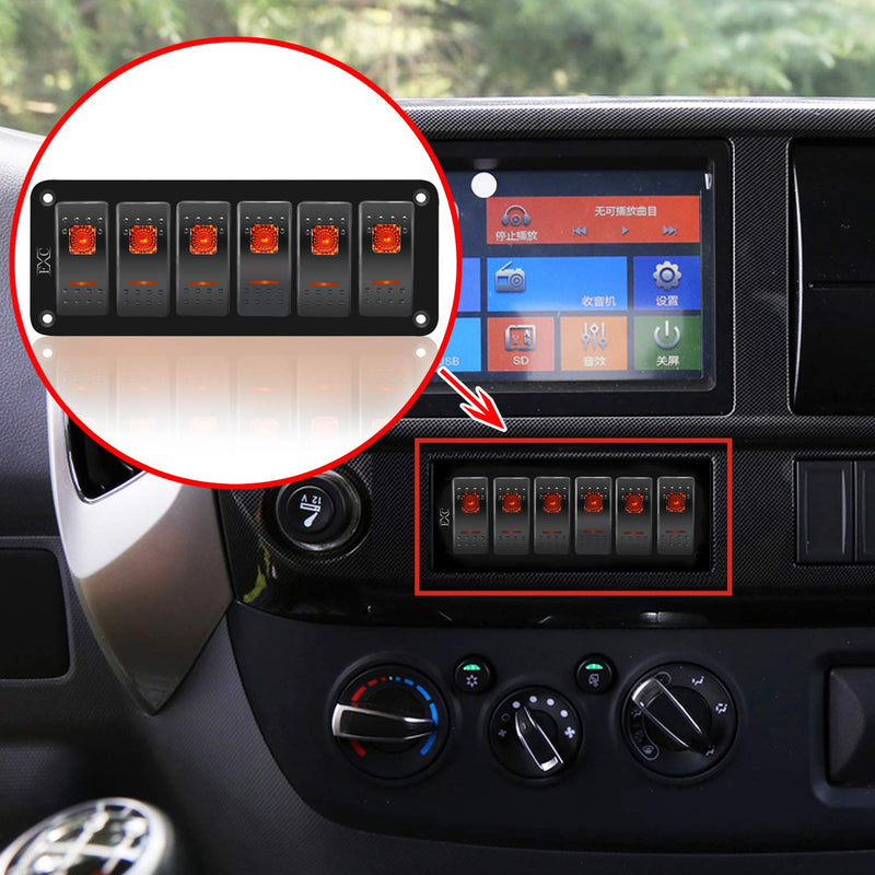 [AUSTRALIA] - FXC Rocker Switch Aluminum Panel 6 Gang Toggle Switches Dash 5 Pin ON/Off 2 LED Backlit for Boat Car Marine 