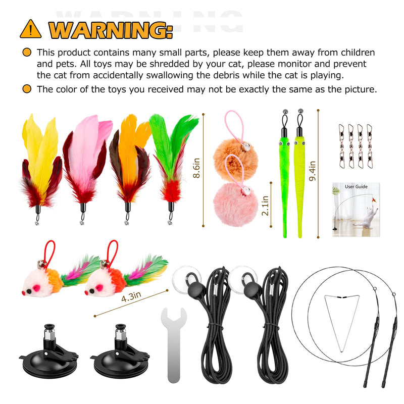 Cat Toys Wand, HOSFROLL Interactive Cat Toy with Super Suction Cup Sticky Detachable 12 PCS Feather Replacements 2 Wands Cat Spring Feather Toys for Indoor Cats Kitten Toys 10 Toy Replacement - BeesActive Australia