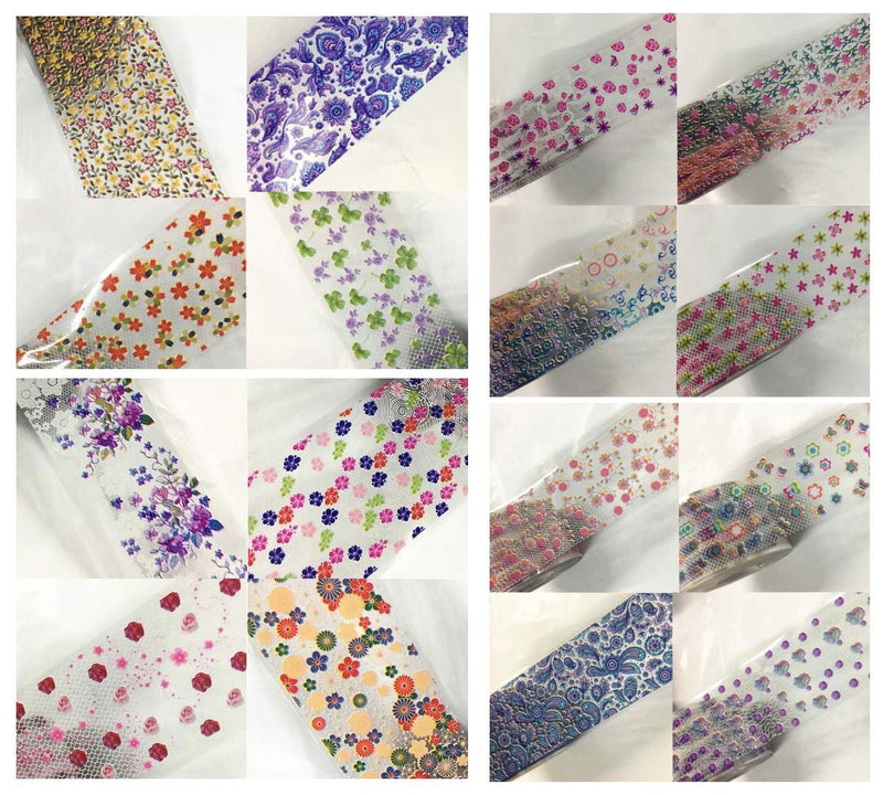 XICHEN 16 Pcs/Colors Starry Sky Stars Nail Art Stickers Tips Wraps Foil Transfer Adhesive Glitters Acrylic DIY Decoration -Flower Style（4cm100cm) - BeesActive Australia