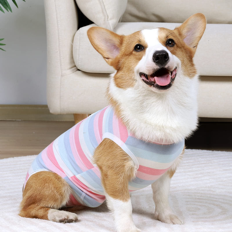 Coppthinktu Dog Recovery Suit for Abdominal Wounds or Skin Diseases, Breathable Dog Surgery Recovery Suit for Dogs, E-Collar Alternative After Surgery Wear Anti Licking Wounds Stripe. L Chest 17" Neck 11" Weight 9-13 lb Pink - BeesActive Australia