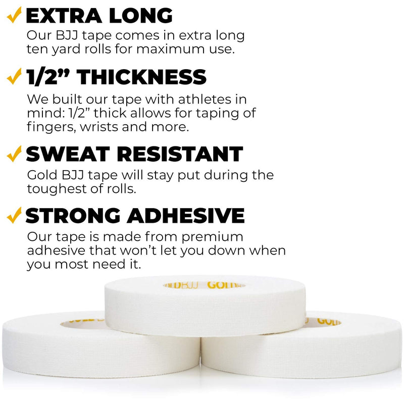 Gold BJJ Jiu Jitsu Tape - Strong Athletic Finger Tape, 1/2" x 30' - Protect Fingers and Toes in MMA, Judo, Wrestling, Martial Arts, Rock Climbing 3 - BeesActive Australia