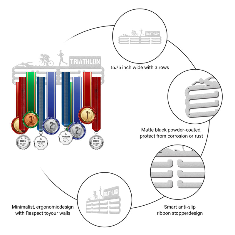 GLOBLELAND Triathlon Medal Holder Display Hanger Rack Frame for Sport Race Girls Pattern Metal Medal Hanger for Triathlon Swimming Running Bicycle Competitions,15.75x6Inches - BeesActive Australia