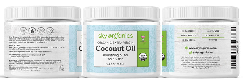 Organic Extra Virgin Coconut Oil by Sky Organics (16.9 oz) USDA Organic Coconut Oil Cold-Pressed Kosher Cruelty-Free Unrefined Coconut Skin Moisturizer Hair Mask - BeesActive Australia