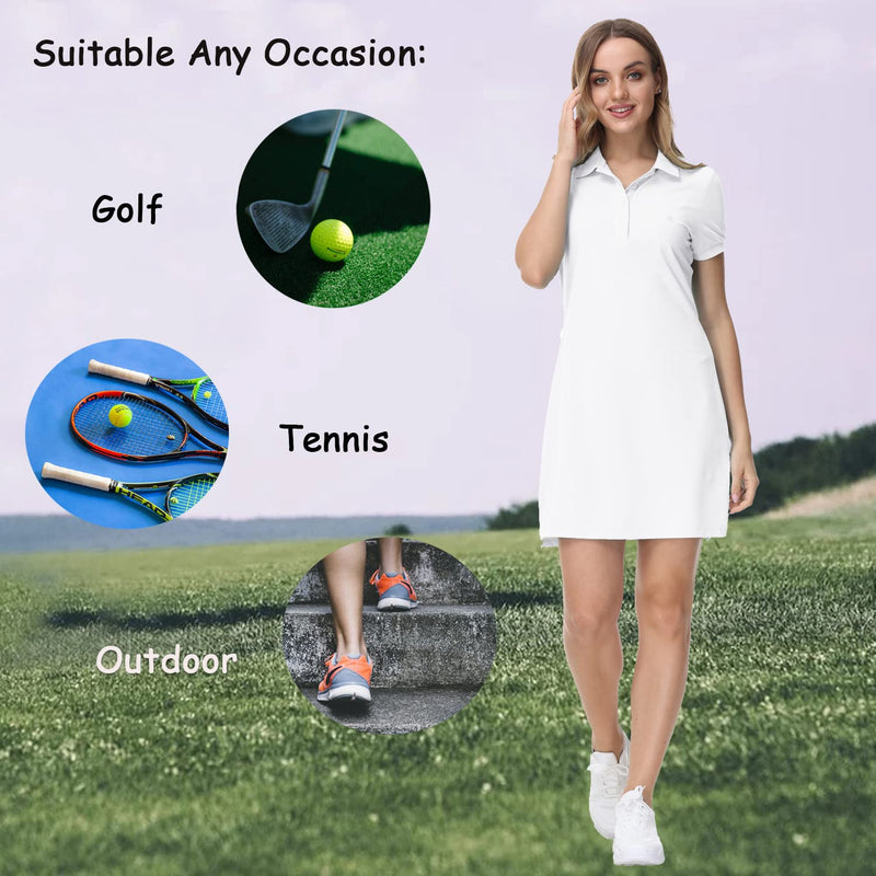 JINSHI Women T Shirt Dress Hiking/Tennis/Golf/Leisure Comfortable and Soft Athletic Dress for Women White Medium - BeesActive Australia