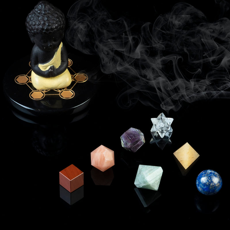 Crocon Mix Seven Chakra 7Pcs platonic solids crystal geometry set, Platonic Solids Sacred Geometric stones for Meditation Reiki Balancing Healing Chakra Stone Cleansing Spiritual Good Luck (15-20 mm) #03 Mix Chakra Set of 7 - BeesActive Australia