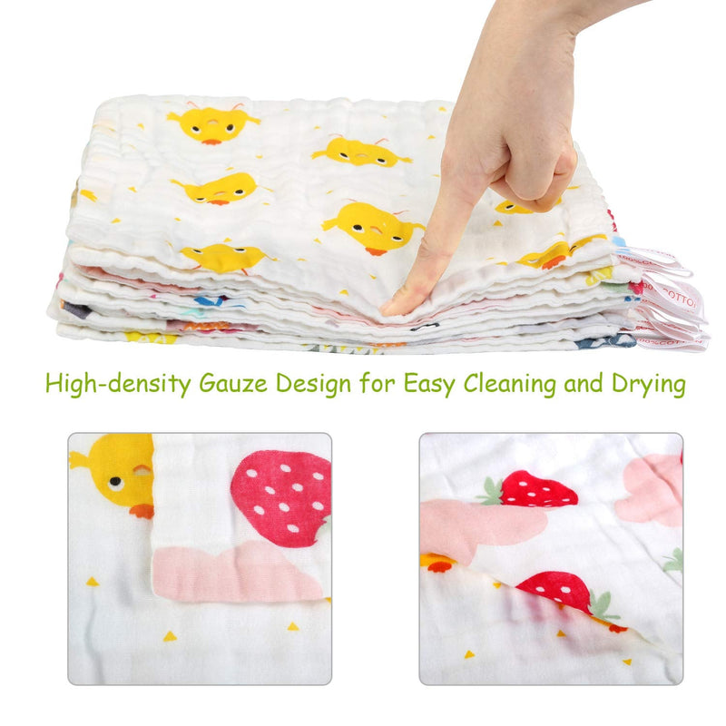 BelleStyle 10Pcs Muslin Washcloths Cotton Natural Baby Towels with Printed Design Soft Newborn Baby Towel for Sensitive Skin Baby - BeesActive Australia