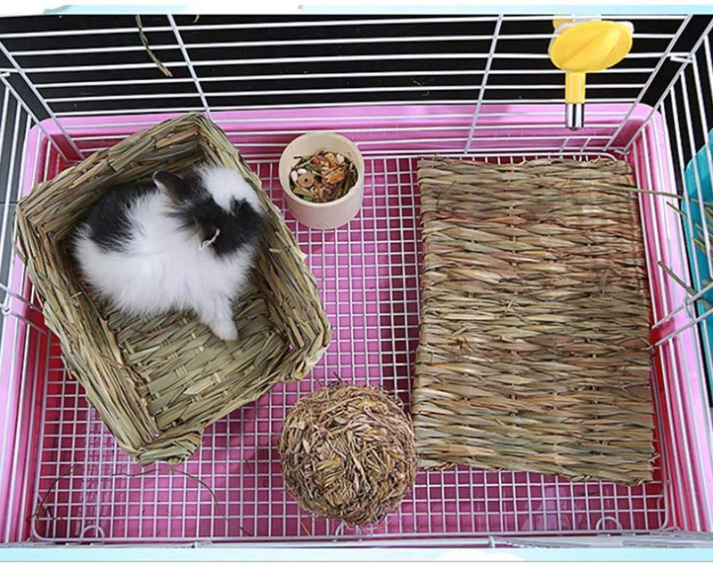 Hamiledyi Grass Mat Woven Bed Mat for Small Animal Large Bunny Bedding Nest Chew Toy Bed Play Toy for Guinea Pig Parrot Rabbit Bunny Hamster Rat 4L grass - BeesActive Australia