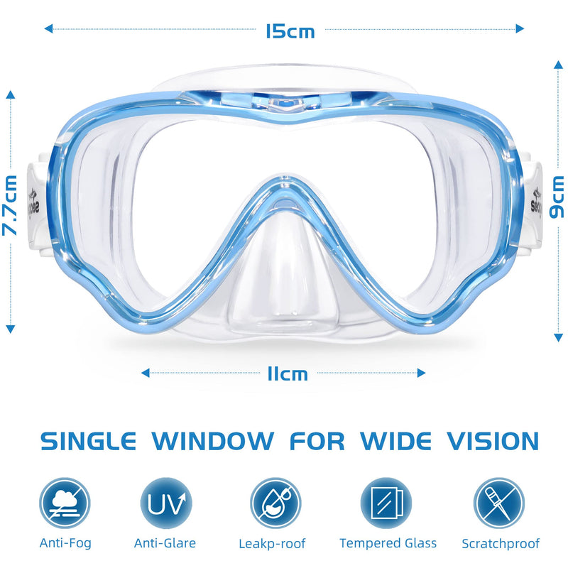 Seago Kids Swim Goggles Snorkel Diving Mask for Youth, Anti-Fog 180° Clear View Blue - BeesActive Australia