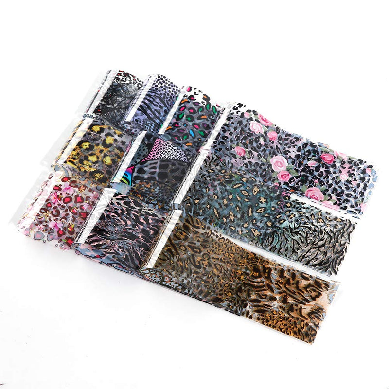 Leopard Nail Foil Transfer for Women 20 Sheets Holographic Nail Art Foil Mixed Laser with Transparent Leopard Stickers DIY Nail Art Designs Manicure Decoration - BeesActive Australia