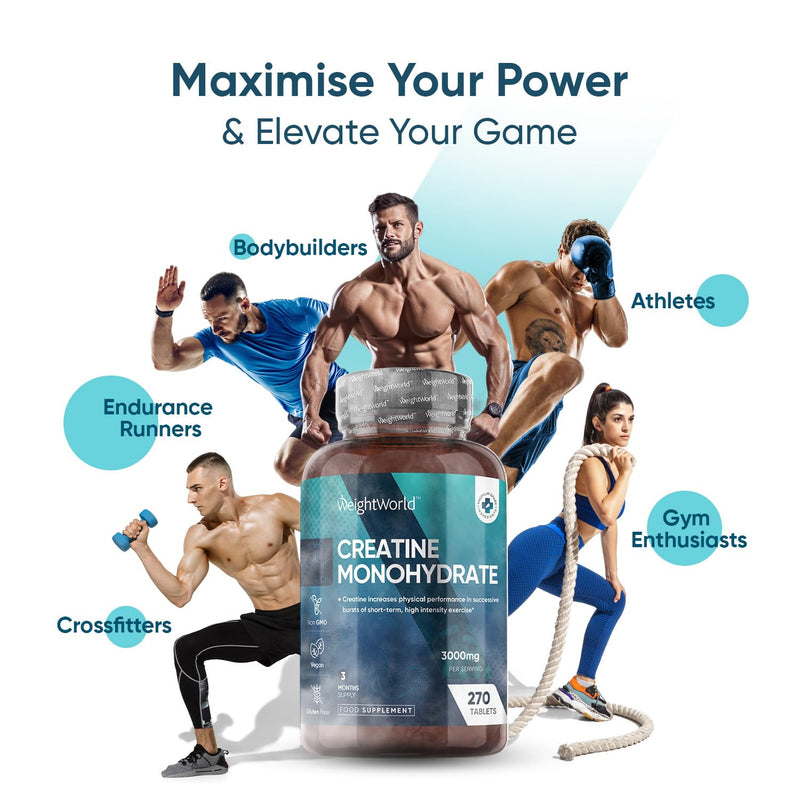 Creatine Monohydrate Tablets 3000mg - 270 Creatine Tablets - Gym Supplement for Men & Women - Creatine Monohydrate Powder Alternative - Vegan & Keto Unflavoured Energy Supplement for Workout - BeesActive Australia