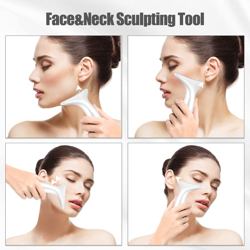 Aikertec Neck Face Massager, Electric Face and Neck Lifting Face Contouring Tool With 3 Colors of LED, Heating and Vibrating Skin Rejuvenating Beauty Device to Lift and Tighten Sagging Skin White - BeesActive Australia