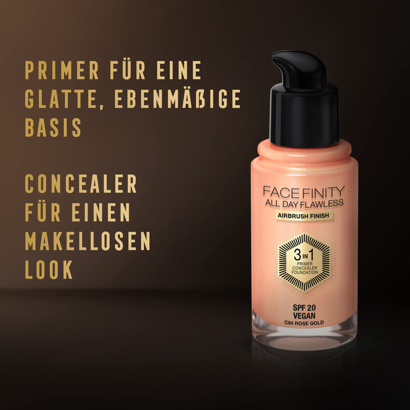 Max Factor Facefinity 3-in-1 All Day Flawless Liquid Foundation, SPF 20 - 64 Rose Gold, 30 ml 30 ml (Pack of 1) - BeesActive Australia