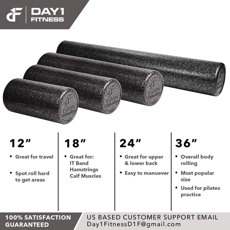 Day 1 Fitness High-Density Round Foam Rollers - 4 Size and 8 Color Options - Massage Rollers for Stretching, Deep Tissue and Myofascial Release Usa Speckled c) 24" - BeesActive Australia