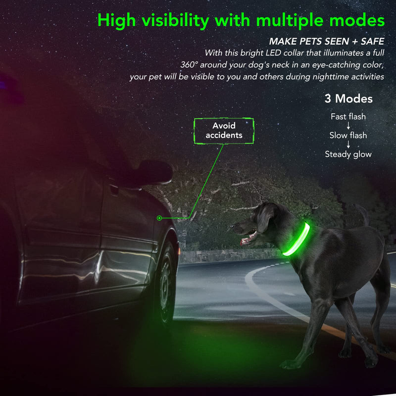 KOSKILL Light Up Dog Collar at Night, Led Dog Collar Adjustable, Lighted Dog Collar Rechargeable Waterproof, Dog Lights for Night Walking, Glow in The Dark Dog Collars Light for Medium Large Dogs Green - BeesActive Australia