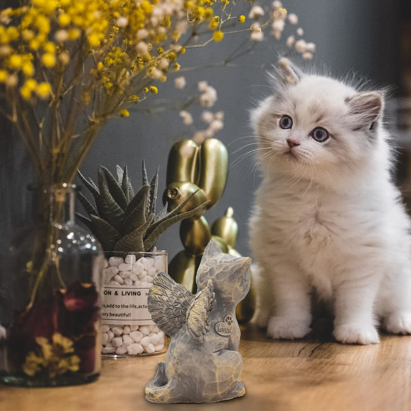 Tsyulog Cat Angel Memorial Figurine, Cat Memorial Gifts, Losing a Cat Sympathy Gift, Cat Gifts for Cat Lovers, Passed Away Cat Gift, Sculpted Hand-Painted Figure Natural-love My Cat (Gray) - BeesActive Australia