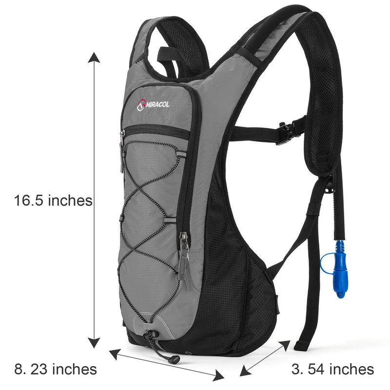 MIRACOL Hydration Backpack with 2L BPA-Free Bladder Lightweight Hydration Pack for Running Hiking Climbing Biking Cycling Skiing A-Grey - BeesActive Australia