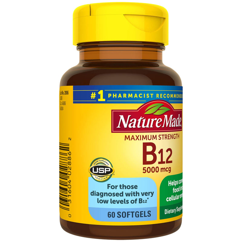 Nature Made Maximum Strength Vitamin B12 5000 mcg Softgels, 60 Count for Metabolic Health - BeesActive Australia