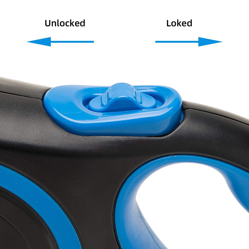 PINA Retractable Dog Leash, 26ft Dog Leash for Small Medium Large Dogs Up to 110lbs, 360° Tangle-Free Strong Reflective Nylon Tape, with Anti-Slip Handle, One-Handed Brake, Pause, Lock Black Blue - BeesActive Australia