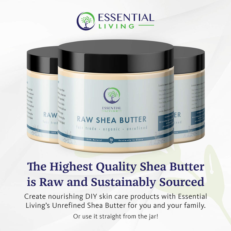 Essential Living: Unrefined Shea Butter - For Raw and Organic Body Butter, Body Scrub, Lotion, Hair Conditioner and Organic Soap Making - 16-oz. Jar - 100% Natural and Fair Trade - BeesActive Australia