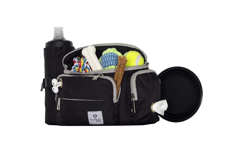 Dog Walk Waist Fanny Pack Treat Pouch with Collapsible Water Bowl and Water Bottle Holder- Large M/L Dogs (Black) - BeesActive Australia