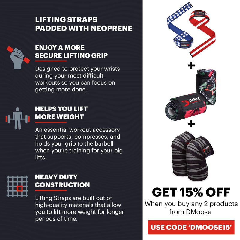 DMoose Lifting Straps for Maximum Hand Grip with 24 inch Pair Cotton Straps and 4 mm Neoprene Padded Support, Wrist Straps for Weightlifting, Powerlifting, Deadlifts, Strength Training for Men & Women Black - BeesActive Australia