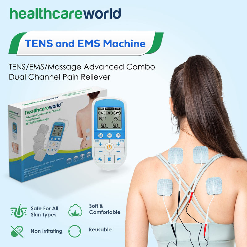 TENS Machine Plus EMS Massager Combo Device TENS Muscle Stimulator & Massage Dual Channel Pain Reliever by Healthcare World - BeesActive Australia