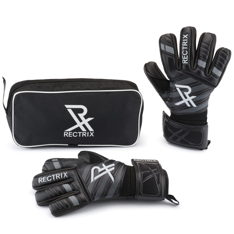Rectrix 1.0 Goalkeeper Gloves (with Free Zip Case) - Negative Cut - Youth & Adult Sizes (10, Black) - BeesActive Australia