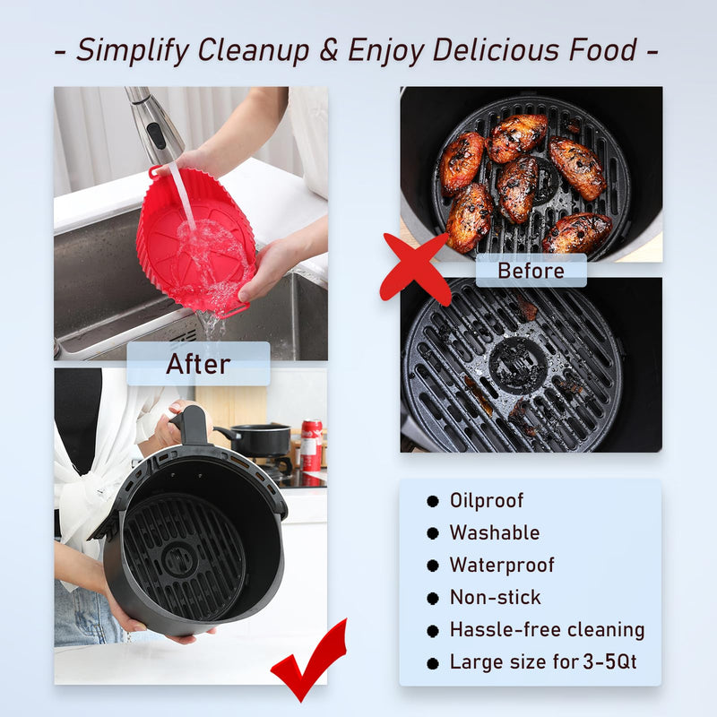 Foopama Air Fryer Silicone Liners, Pot 2 Pcs Reusable Non-Stick Air Fryer Basket Bowl Fit 2-5QT Air fryer Baking Replacement of Flammable Parchment Paper(6.5 Inch) Silicone-Round 6.5inch-2PCS - BeesActive Australia