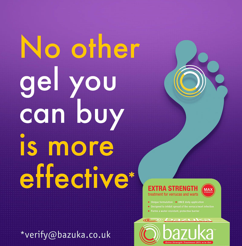 Bazuka Extra Strength Treatment Gel For Effective, Pain-Free Treatment and Removal of Verrucas and Warts. With Emery Board, 6g - BeesActive Australia