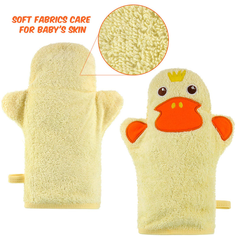 2 Pieces Baby Bath Mitt Washcloths with Cute Animal Designs Yellow Duck Shark Cotton Towel Gentle Soft Scrub for Toddler Bath and Shower - BeesActive Australia